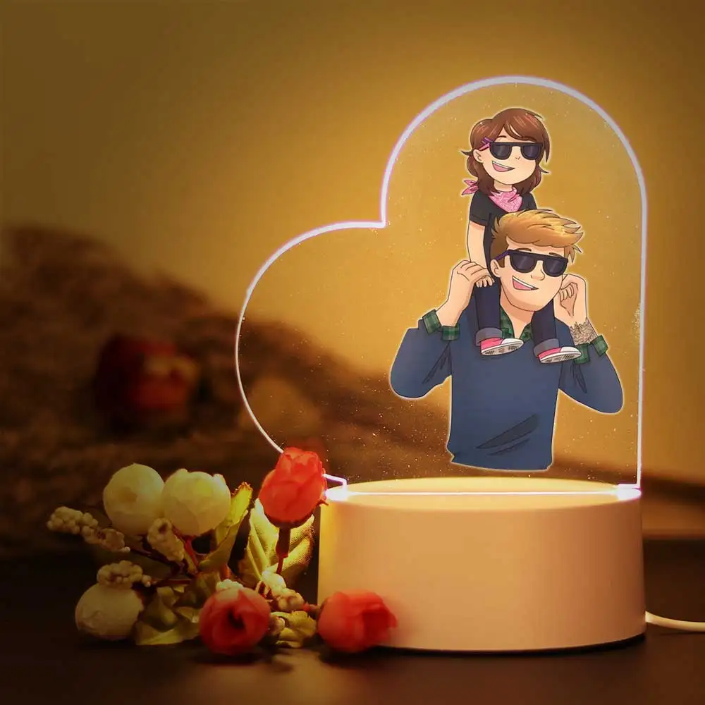 3d Illusion Father's Day Heart Acrylic Lamp For Bedroom Decor the Dad Lovers Night Light Gift