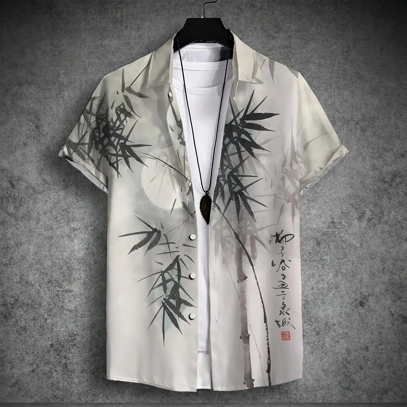 2024 new men\'s short-sleeved shirt Chinese style printed men\'s Hawaiian lapel top large size casual and comfortable men\'s shirt