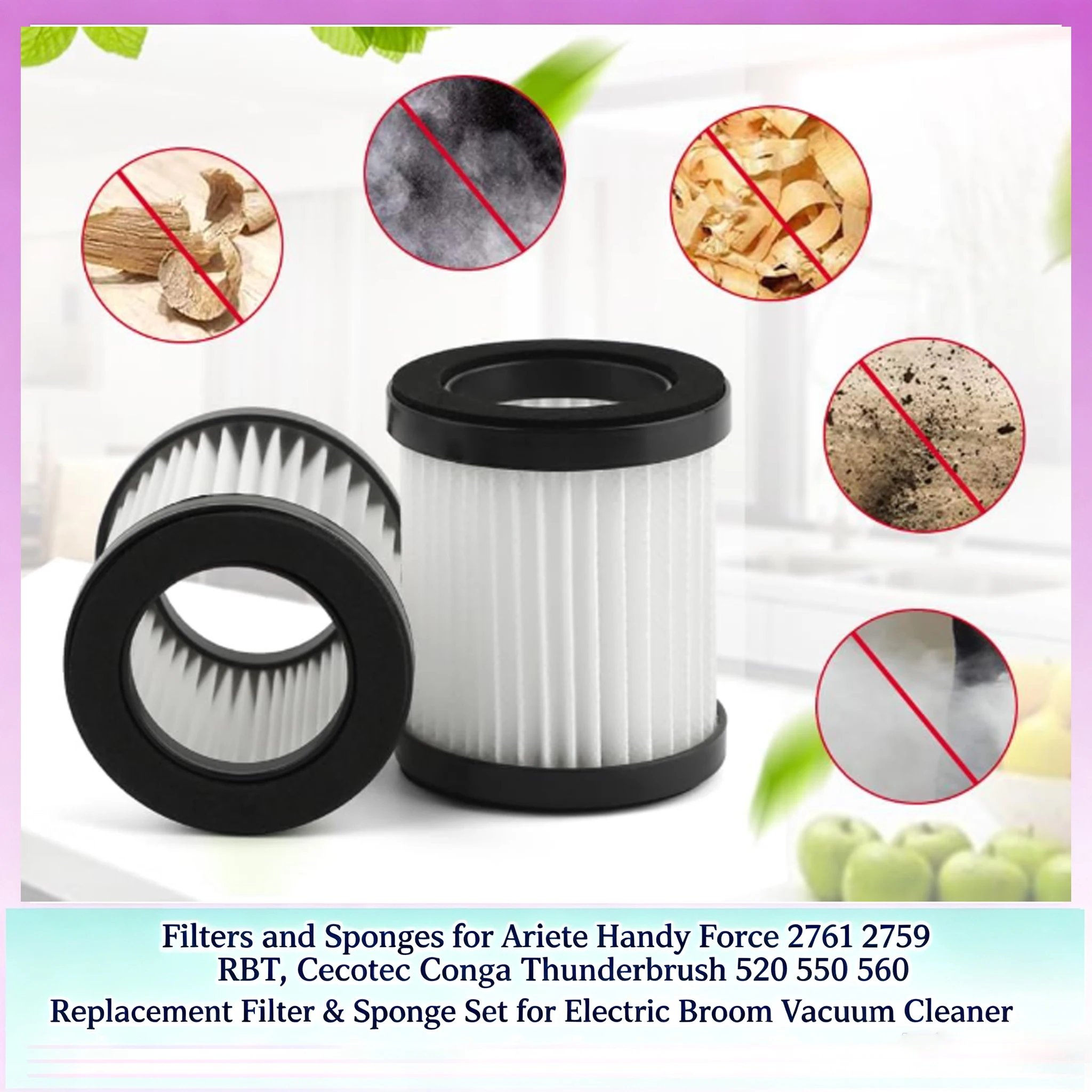 Compatible with A-riete Handy Force 2761 2759 RBT, Ce-cotec Conga Thunderbrush 520 550 560 Vacuum Cleaner Filter Spare Parts