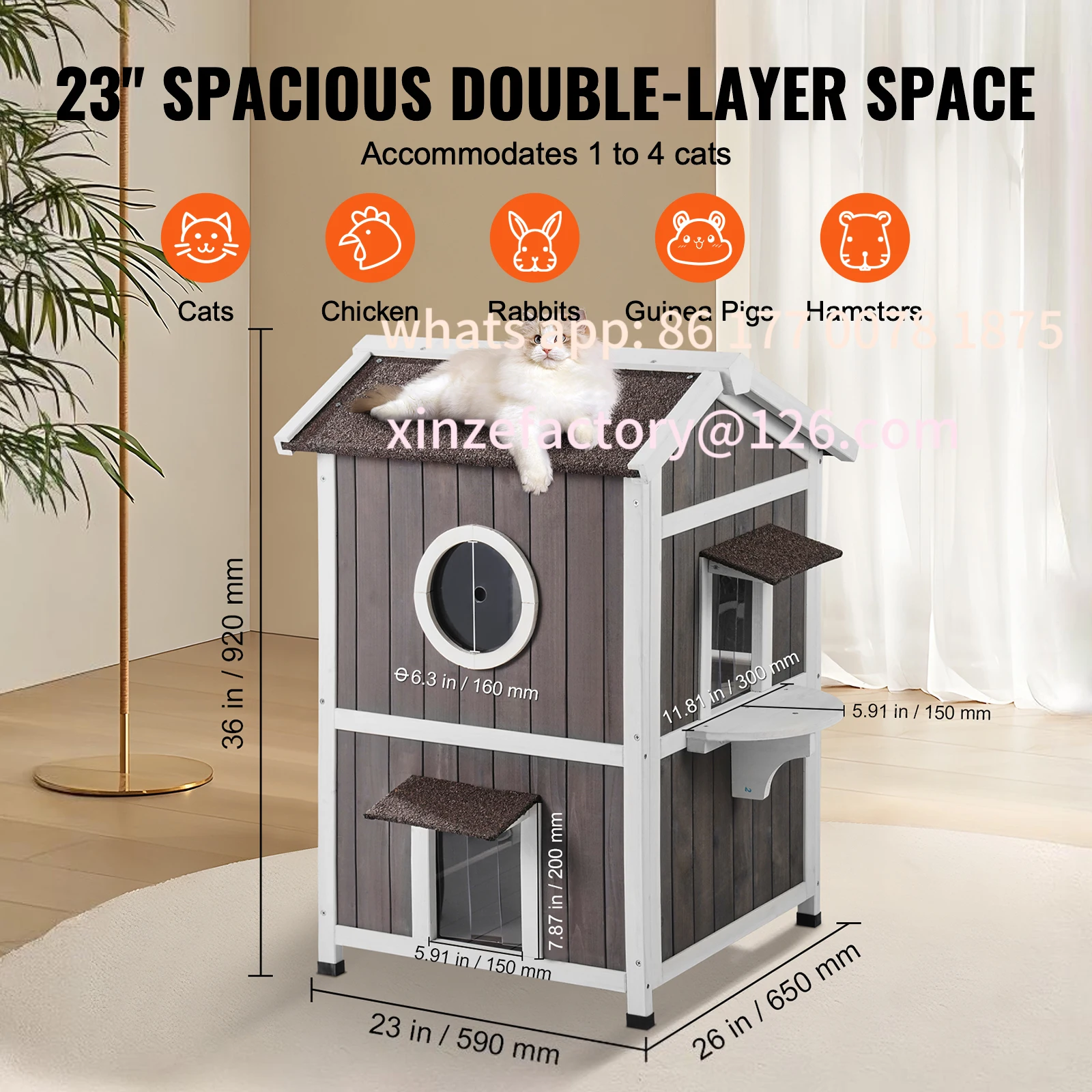 Customizable Outdoor House Weatherproof Feral Shelter for Multiple Cat Large Outdoor Wooden Cat House with Door - view 6