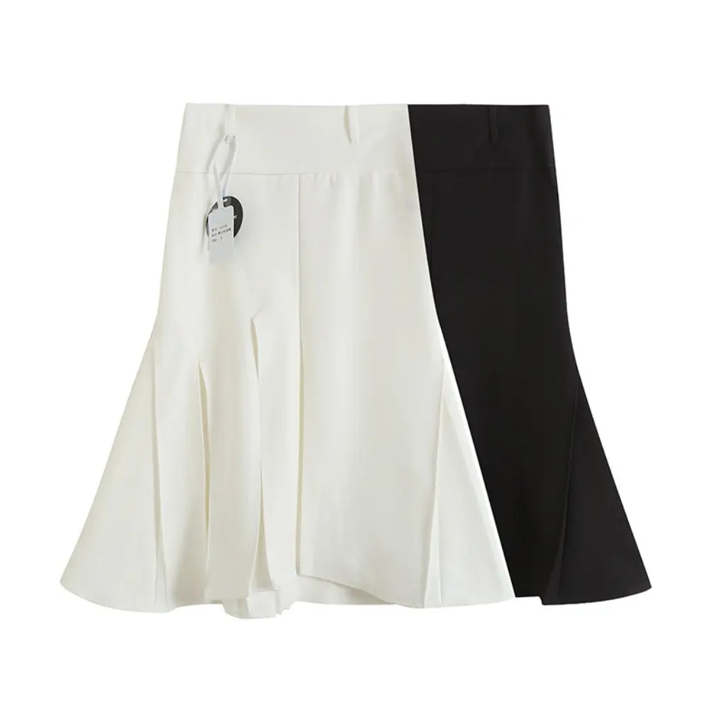 

Retro High-Waisted Asymmetrical Fishtail Pleated Skirt for Women Summer Workwear Style Hip-Hugging A-Line Skirt