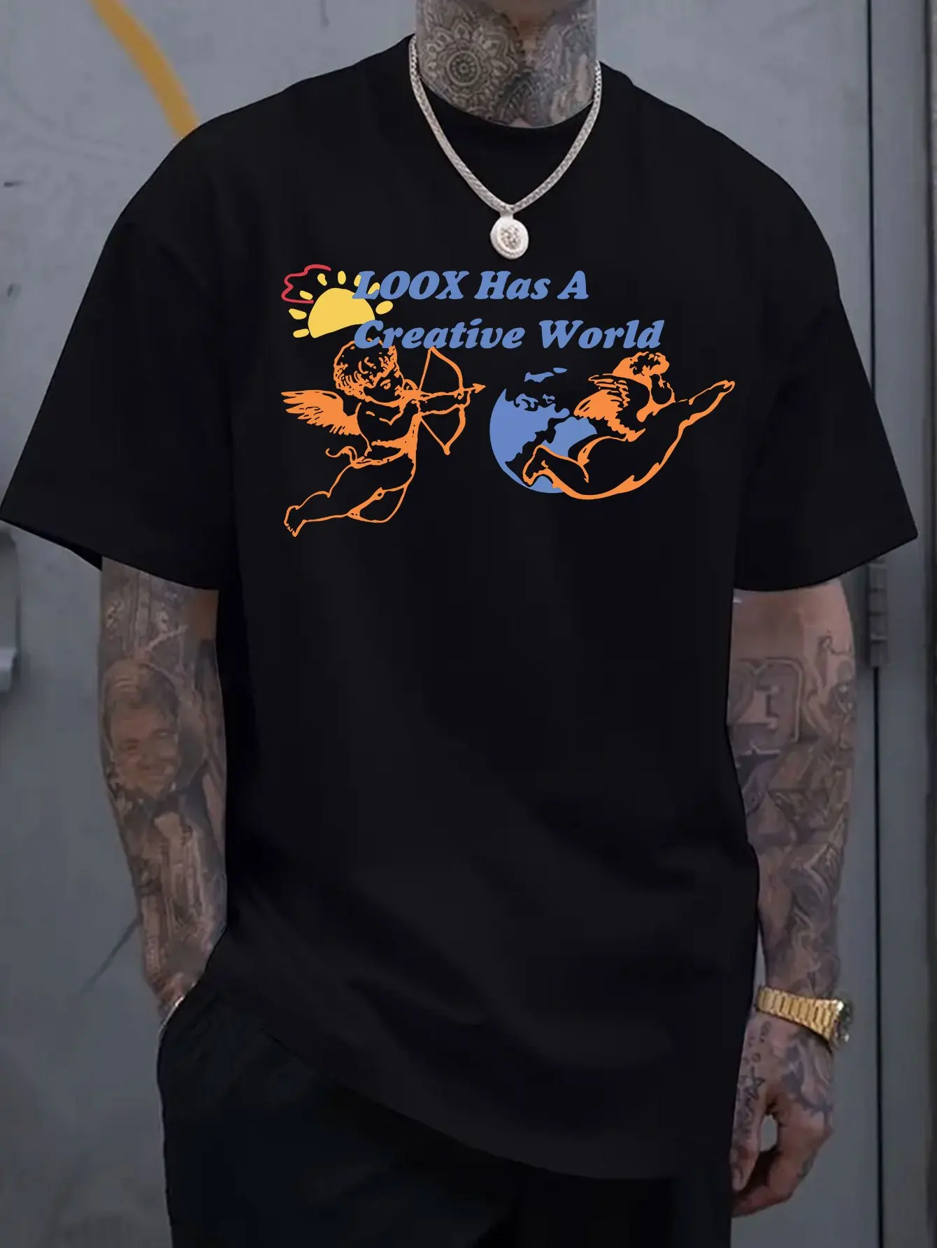 

Роскошная хлопковая футболка с короткими рукавами и графическим принтом Angel Cupid для лета, унисекс, для мужчин и женщин, повседневная свободная модная тенденция