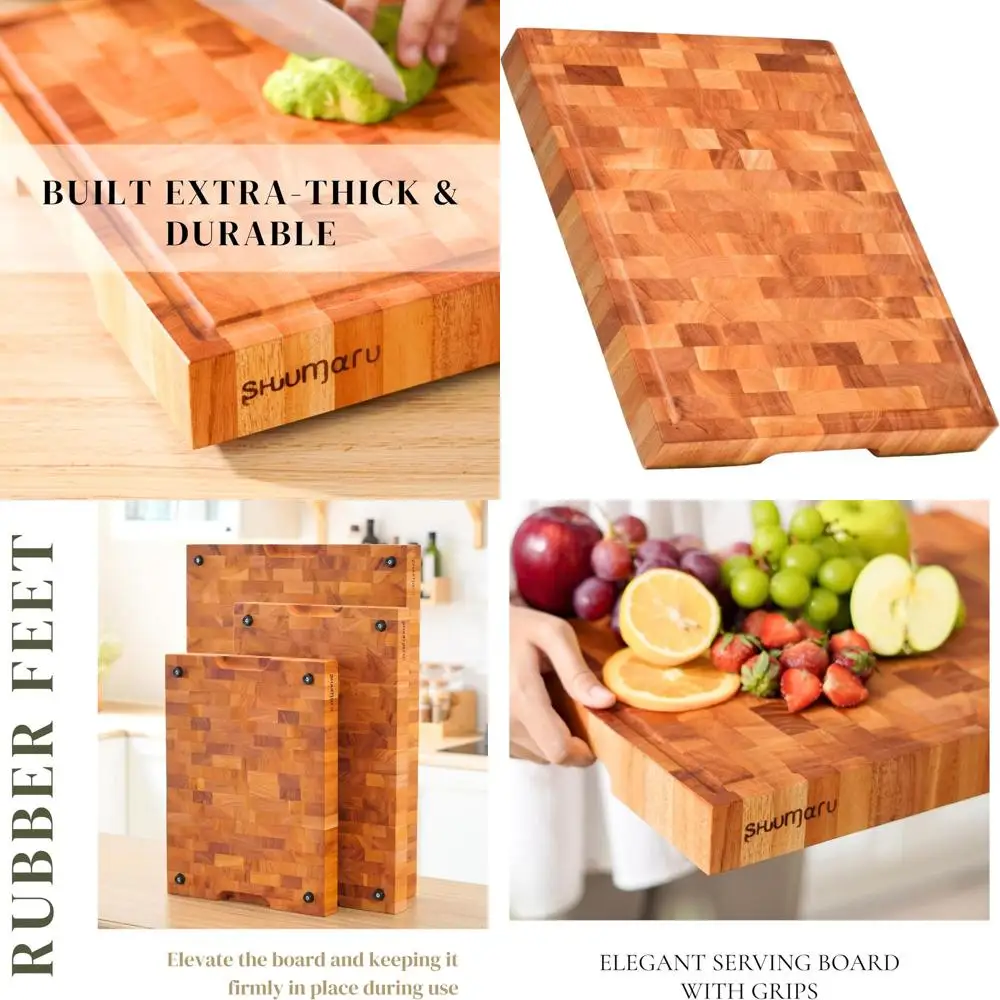 

Handcrafted Mahogany Butcher Block - 16.5x12.6x1.6, Smooth Surface, Juice Groove, Non-Slip, Knife-Friendly Cutting Board from Ba