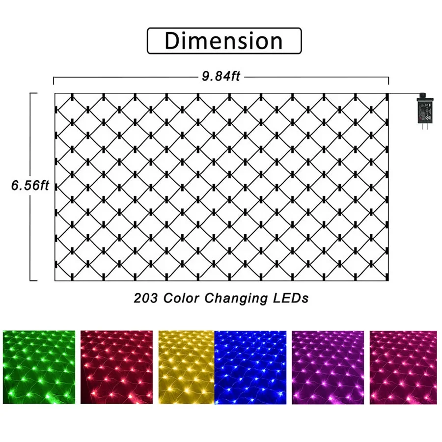 Luces de red RGB conectables de 3x2M que cambian de Color al aire libre 204 LED luz de malla navideña luz de red de Halloween para decoración de arbustos de árboles