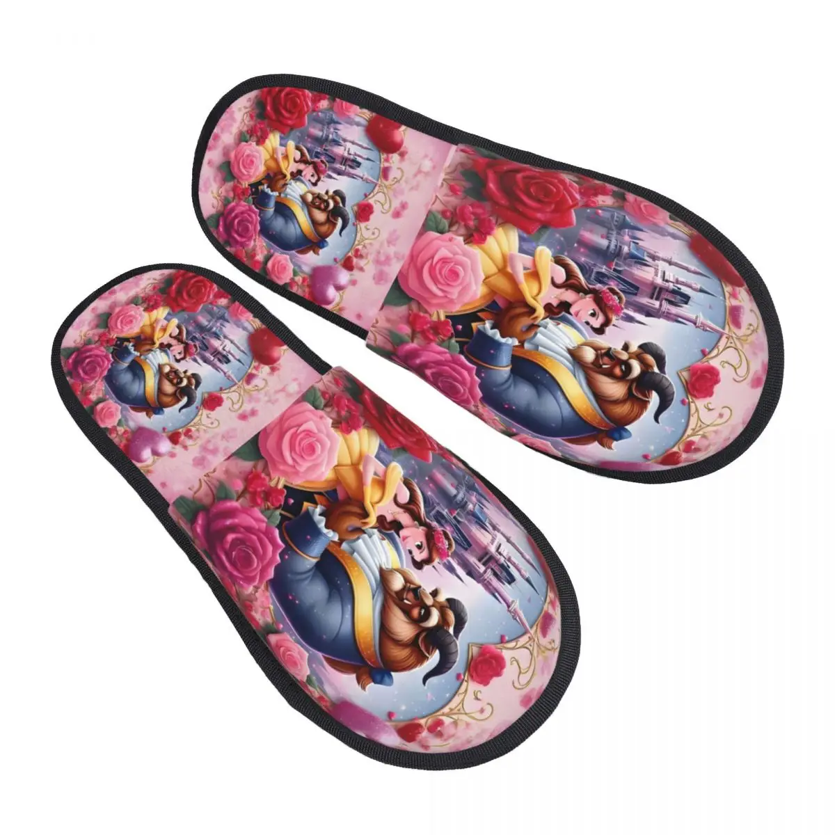 

Пользовательские аниме «Красавица и чудовище» мультфильм гостевые тапочки для ванной комнаты женские фильм романтические фэнтезийные домашние тапочки