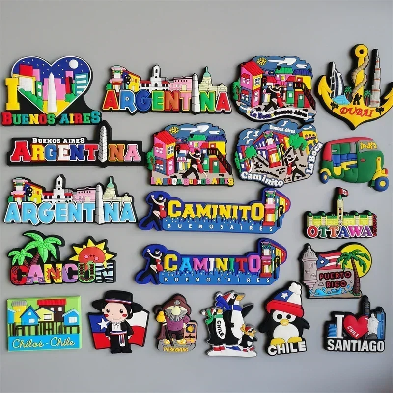 Magnesy na lodówkę z PVC Tanzania Nowy Jork Bahamy Antigua Dubaj Venezvela Portoryko Ottawa Argentyna Santiago Chile Naklejka na lodówkę