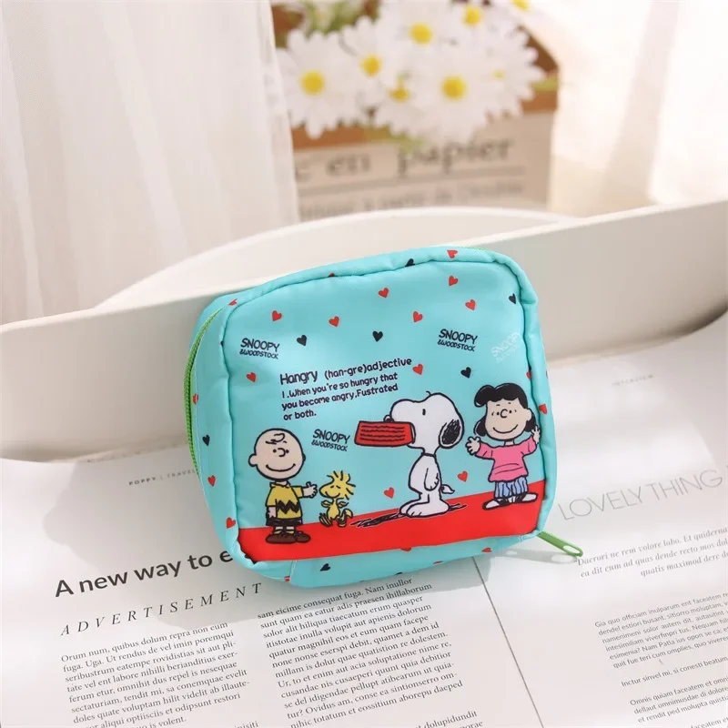 Snoopy-Bolsa de almacenamiento de tampones de dibujos animados para mujer, bolsa de almohadilla sanitaria, servilletas, bolsas de cosméticos, bolsa