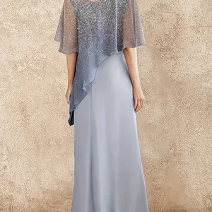 نسائي غير منتظم شيفون فستان ماكسي أنيق فستان سهرة أزرق رمادي أومبري طباعة مقاس كبير العروس الصيف أفضل 12 فستان مبيعات لجدة العروس - رقم 11