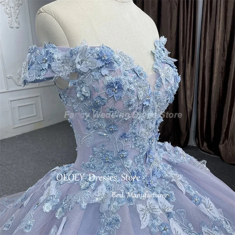 OLOEY Gorgeous Glitter 15 abiti Quinceanera Off spalla con scollo a v farfalle a-line Bling Tulle Birthday Party Dress