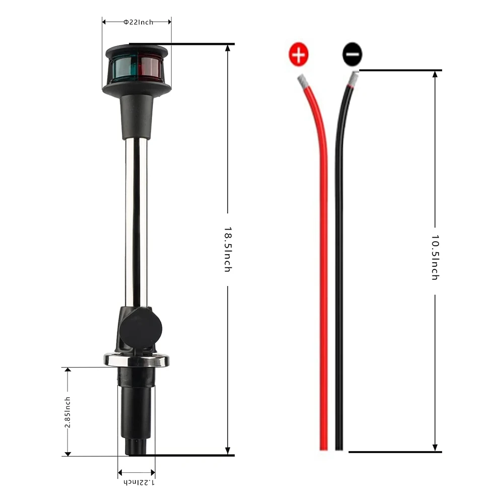 Bow Light LED Boat Navigation Lights Red and Green Bi-Color Light Pole Removable Plug in Base 12