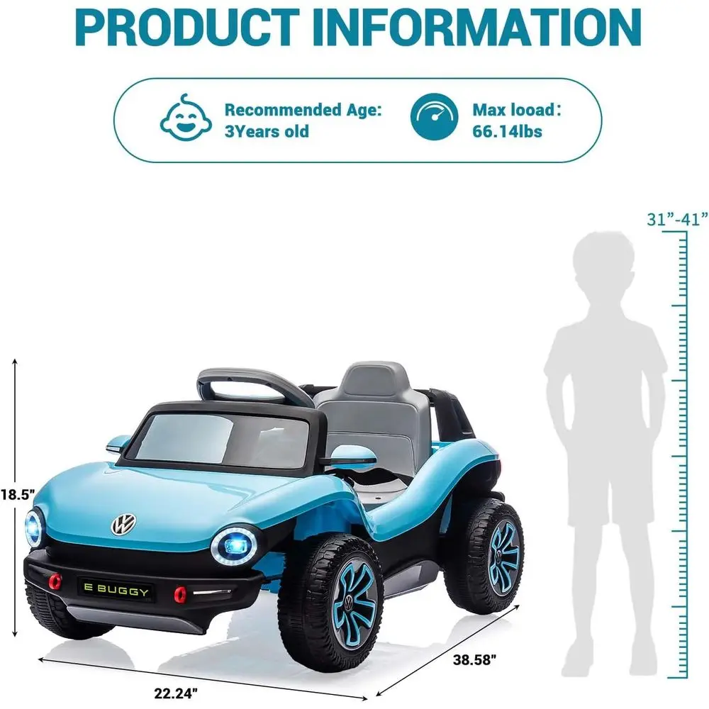 12V Kids Ride On Car Licensed Volkswagen Beetle Electric Ride On Toy for Toddlers 4 Wheeler Vehicle with Parental Remote,Blue