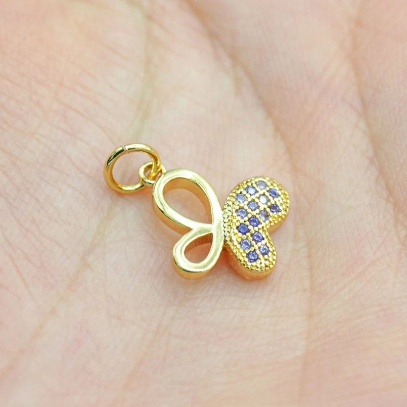 

5Pcs Insect Butterfly Charms Cubic Zirconia Copper Gold Color Approx 11.7x17.5mm Jewelry Special Gift For Women