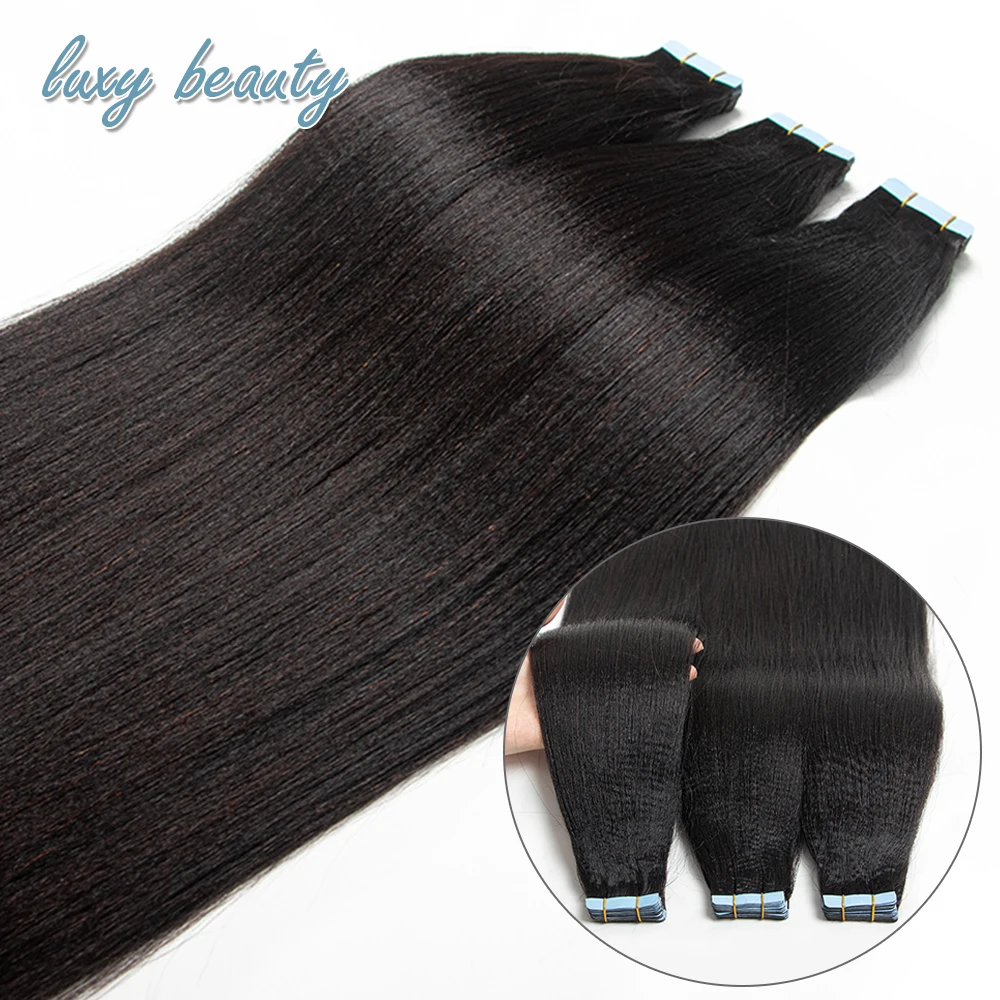 Tape in Hair Extensions Yaki Straight Human Hair Natural Black Light Yaki Tape Hair Extension Cuticle Remy Human Hair 20pcs/set