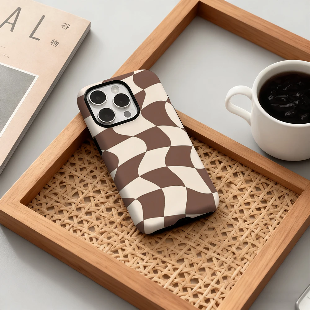 Модный чехол для телефона с волнистыми шашками для iPhone 17, 16, 15, 14, 13, 12, 11 Pro Max Air Plus, роскошная двухслойная задняя крышка