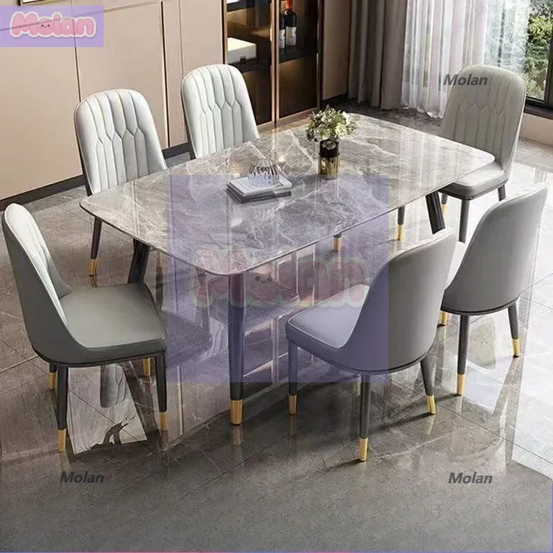

Italian light luxury rock slab dining table and chair combination modern simple small apartment rectangular rental house