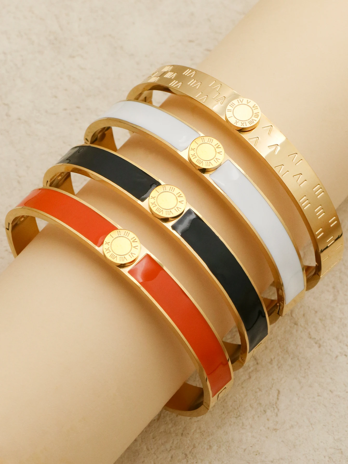 1 Piece Width 7mm Stainless Steel Enamel Bracelet Women Round Roman Digital Couple Bangles joyeria acero inoxidables premium