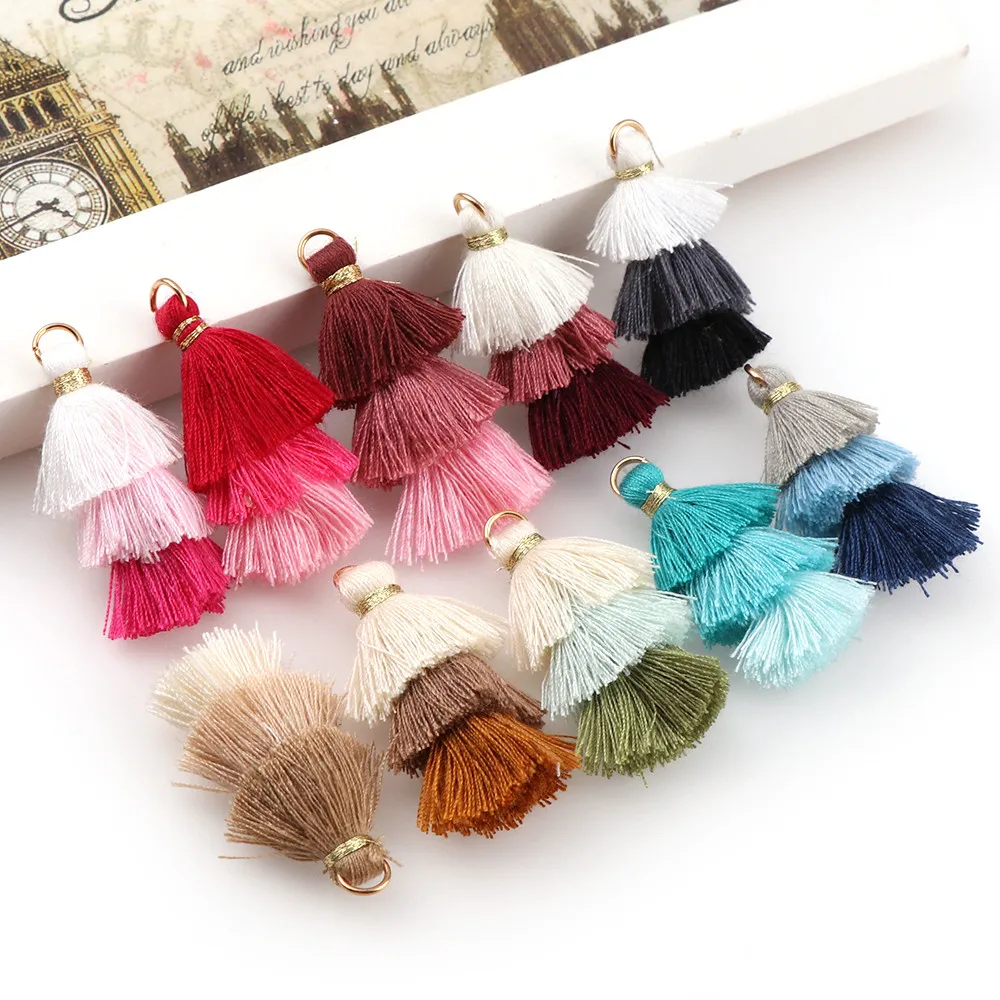 6pcs/lot 3 Layered Cotton Silk Tassel Pendant for Jewelry Making DIY Crafts Earring Keychain Clothes Sewing Decor Accessories