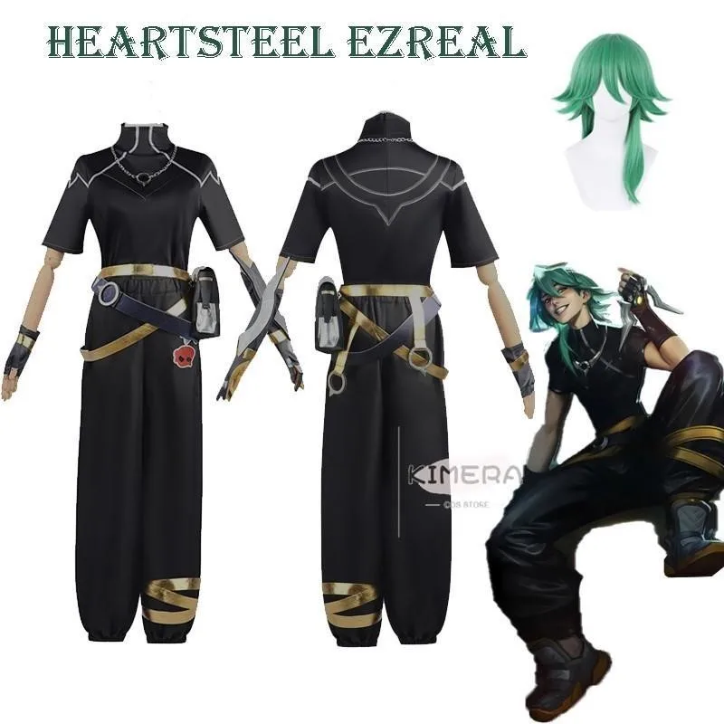 EZ nueva piel LOL HEARTSTEEL Ezreal disfraz de Cosplay, juego de Anime, alarga la peluca de Cosplay, traje de fiesta de Halloween, evento, uniforme para hombre