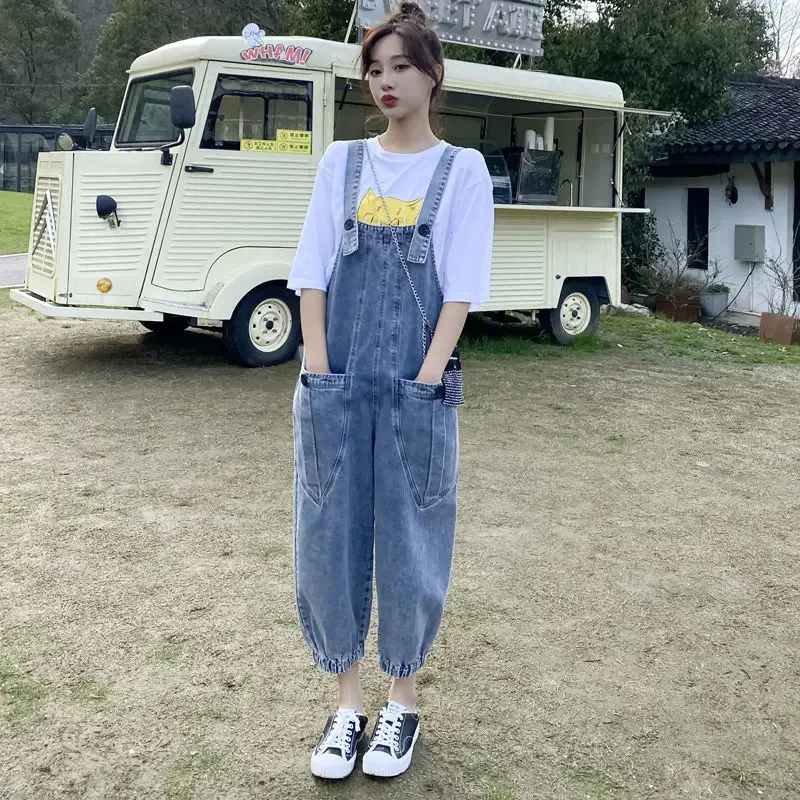 

Spring Autumn Denim Overalls Women's Loose Western Style Loose Casual Beam Leg Nine Points Wide Leg Pants Trend Womens Overalls