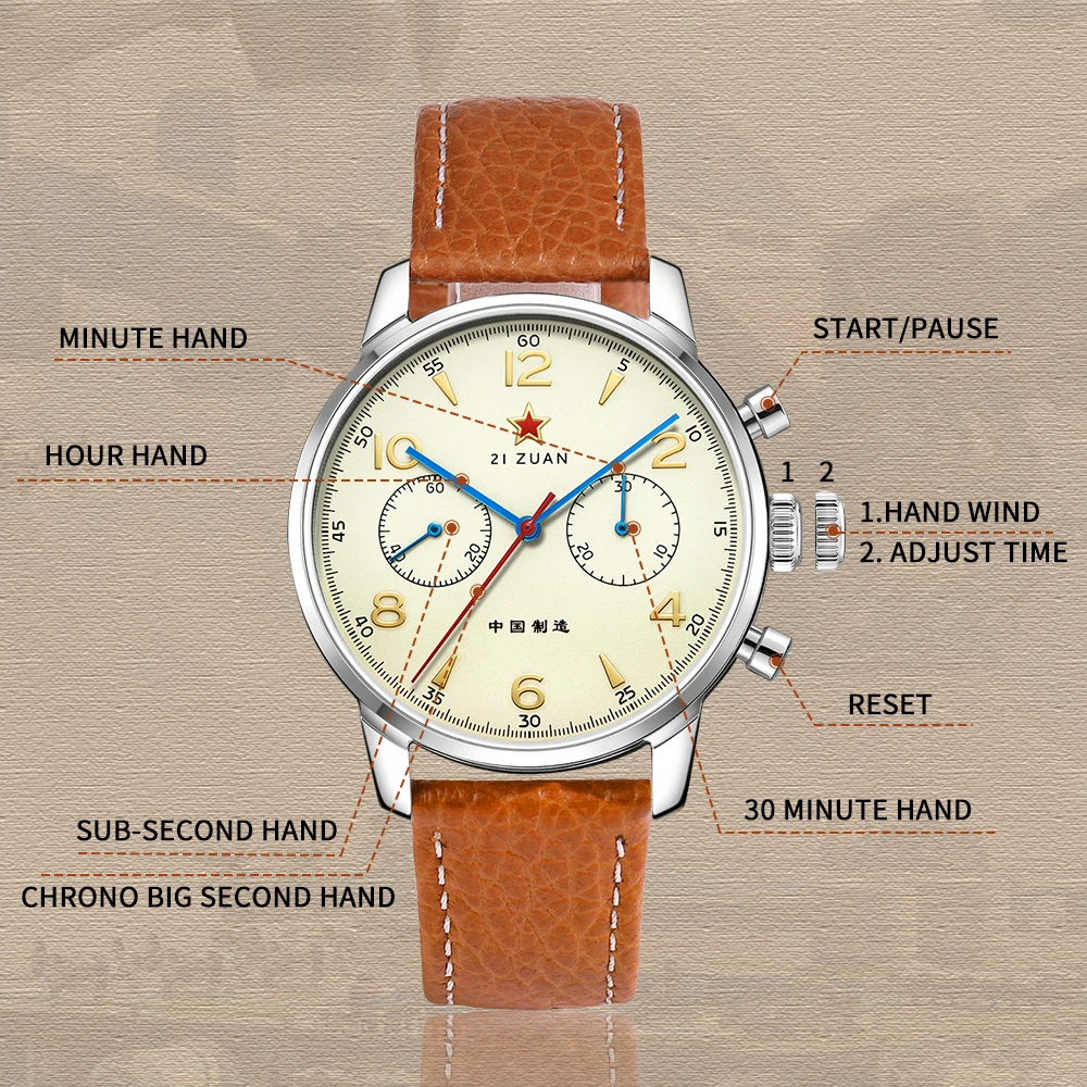 Classic Men\'s 1963 Chronograph Mechanical Watch 40mm Pilot with Seagull Movement ST1901 Air Force Aviation Wristwatches Sapphire