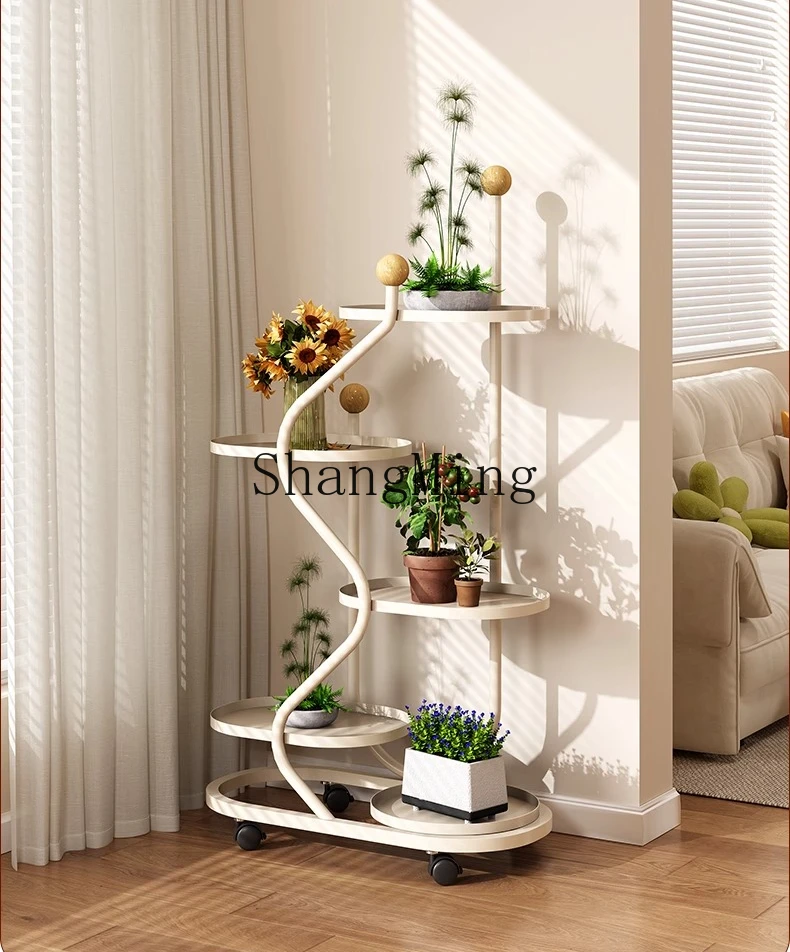 

ZYY Flower Stand Living Room Floor-standing Movable Storage Balcony Multi-layer Green Radish Flower Pot Plant Stand
