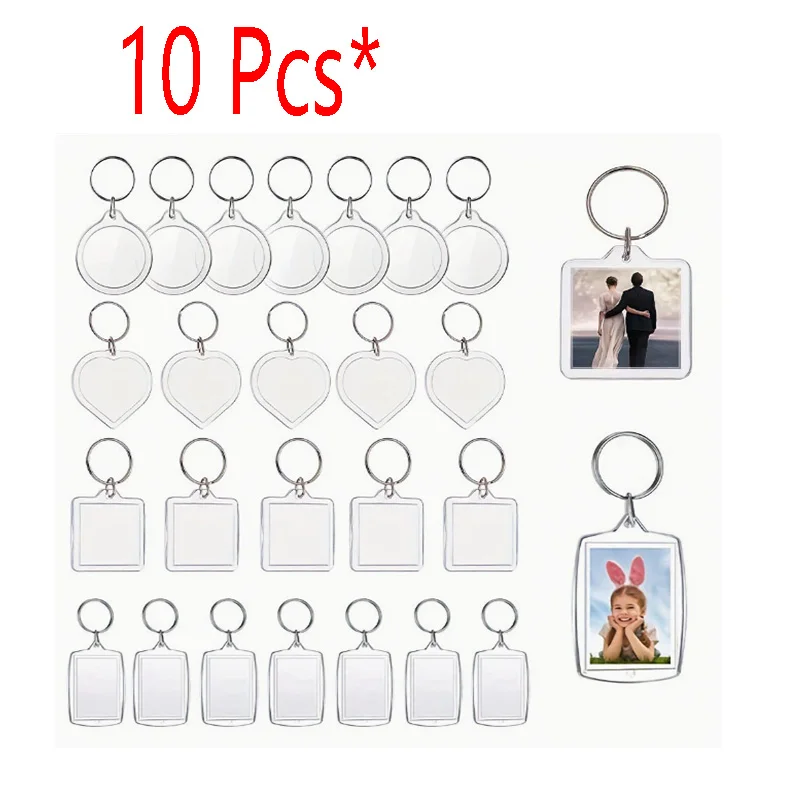 10 pcs/Lot Acrylic Photo Frame Keychain Square Custom Keyring Clear Blank Photo Insert Keychains For DIY Picture Frames