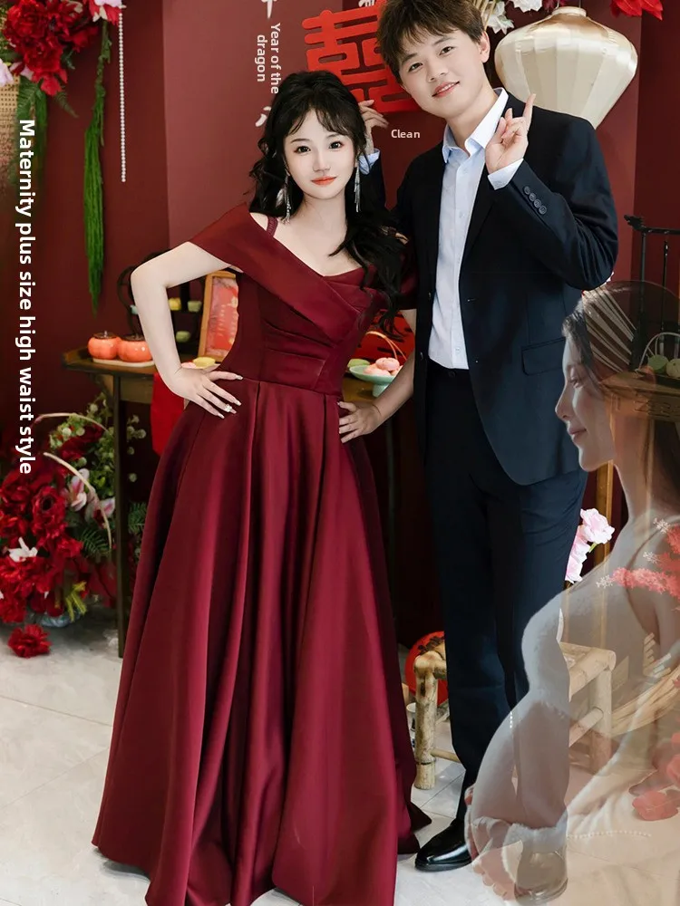 

Простое элегантное свадебное платье больших размеров с одним плечом, красное, для беременных, с завышенной талией, А-силуэт, длинное вечернее платье