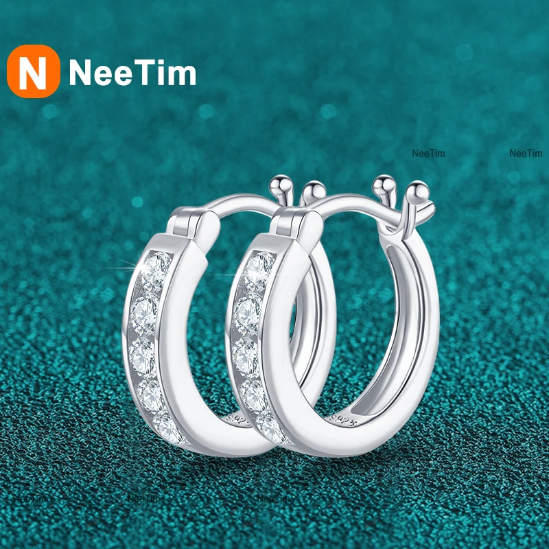 

NeeTim серьги-кольца с муассанитом цвета D для женщин, свадебные серьги-гвоздики из стерлингового серебра S925, подарок на годовщину вечеринки