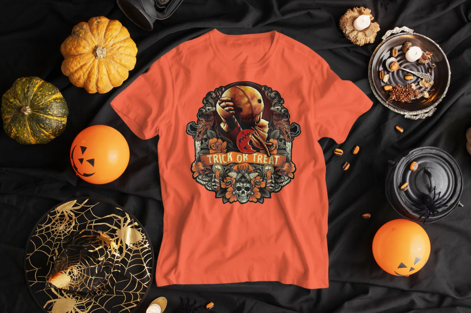 Scarecrow Pumpkin Graphic Sneaker Tee Halloween T-Shirt Big & Tall Street Wear