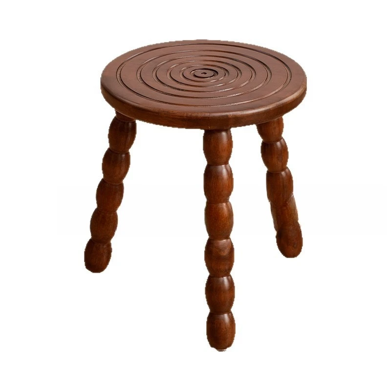 Medium ancient stool French retro solid wood small stool wooden round milk wooden  niche craftsman shoe changing