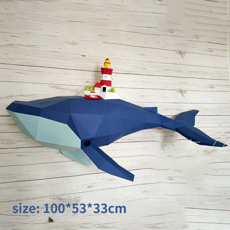 3D Paper Mold Non-Finished Whale Fish Model Folding Paper Work DIY Wall Hanging Home Decor Figurines Miniatures