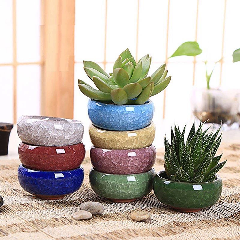 Cute Ice-Crack Glaze Flower Ceramics Succulent Planter Mini Plant Pot Garden Flowerpot For Home Office Decor Plant Pot