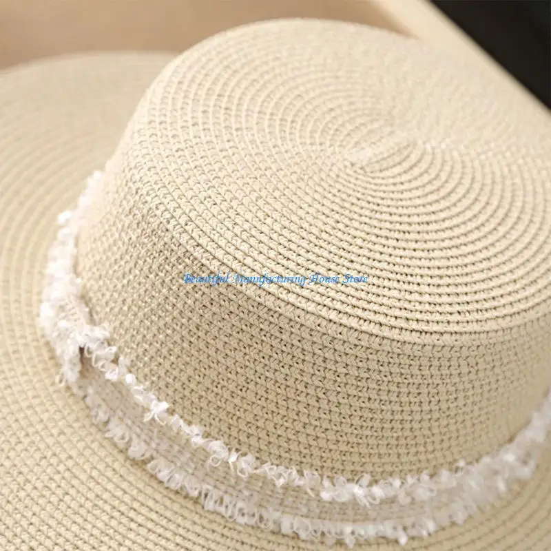 E56A Beach Straw Hat Breathable Elegant Braided Belt Woven Belt Hat Holiday Wear