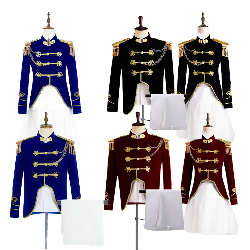 Fashion Naval Suits for Men & Women,Stage Portrait Studio Photography Navy Uniform Blue Band Couple Performance Costume 2-piece