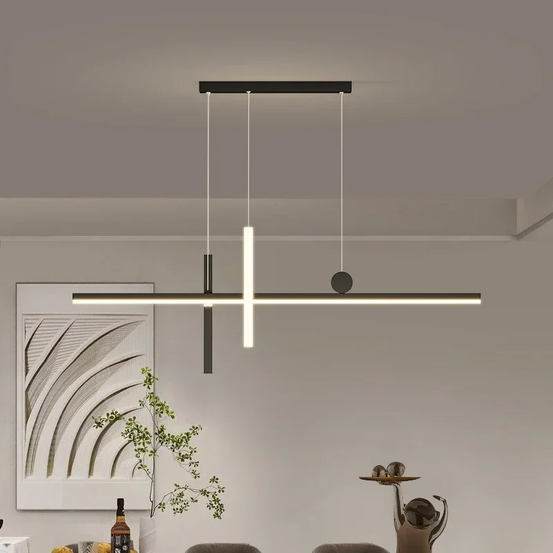 Modern Led Pendant Lights Black 120cm Chandelier Suspension Luminaire Dining Room Kitchen Pendant Lamp Resturant Hanging Lamp