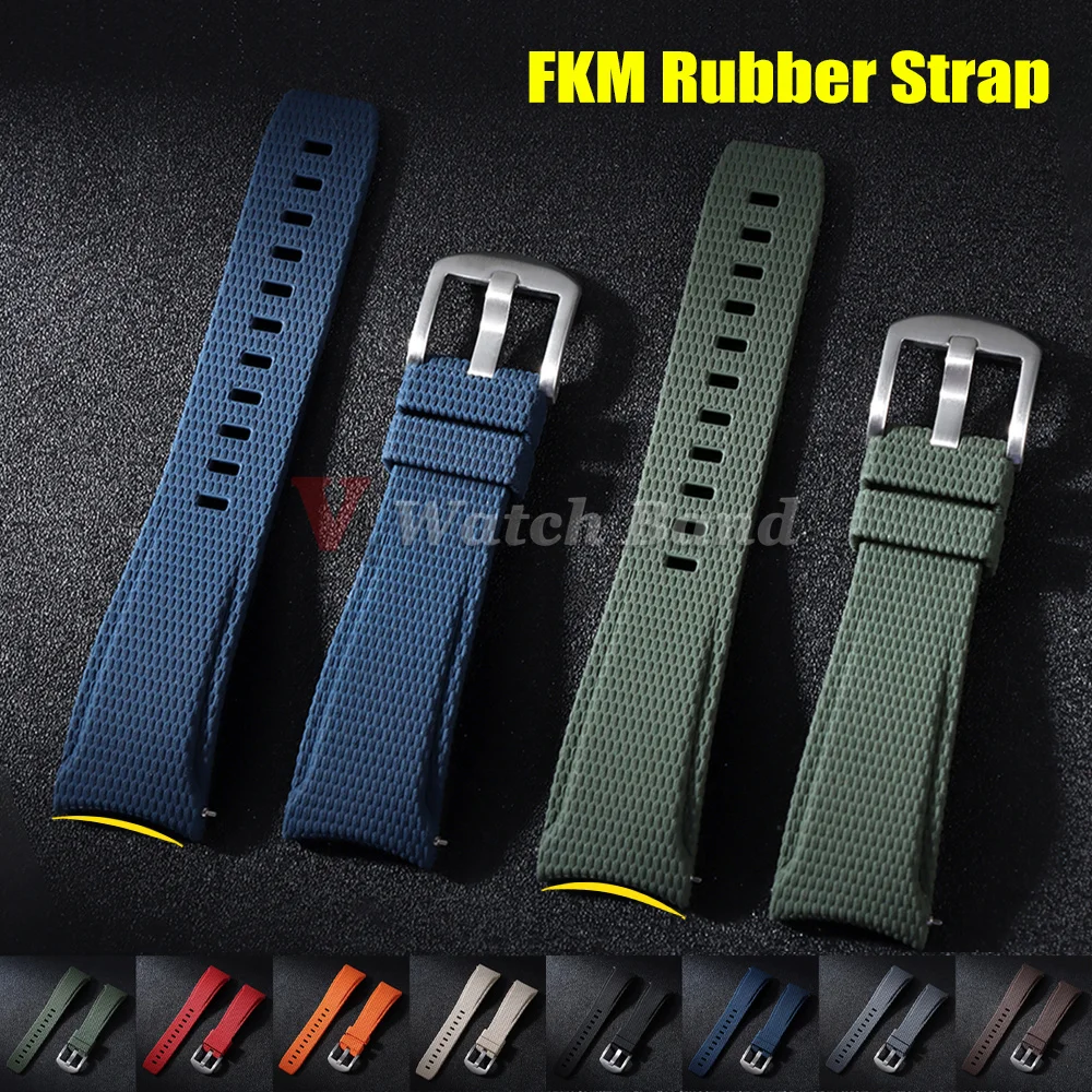 Curved End FKM Rubber Watch Strap Quick Release Band for Omega Seamaster for Rolex for Seiko Men Watch Bracelet 20mm 21mm 22mm
