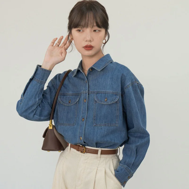 

Джинсовое пальто большого размера, женские осенние аппликации, двубортный лоскутный пояс, облегающие плиссированные куртки для молодых колледжей на шнурке