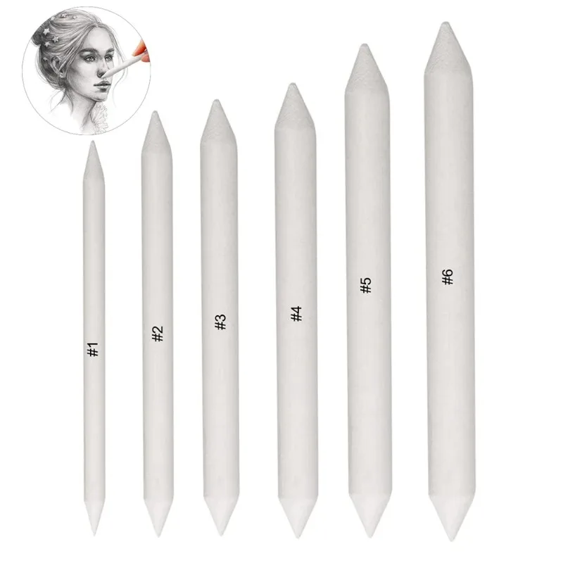6Pcs Blending Stump Tortillions Paper Art Blenders Multi-size Sketch Drawing Smudge Tools for Student Art Supplies