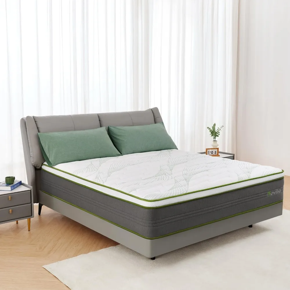 Materasso di dimensioni, materasso ibrido da 10 pollici in una scatola con bobine insacchettate confezionate singolarmente e Memory Foam, supporto e pressione