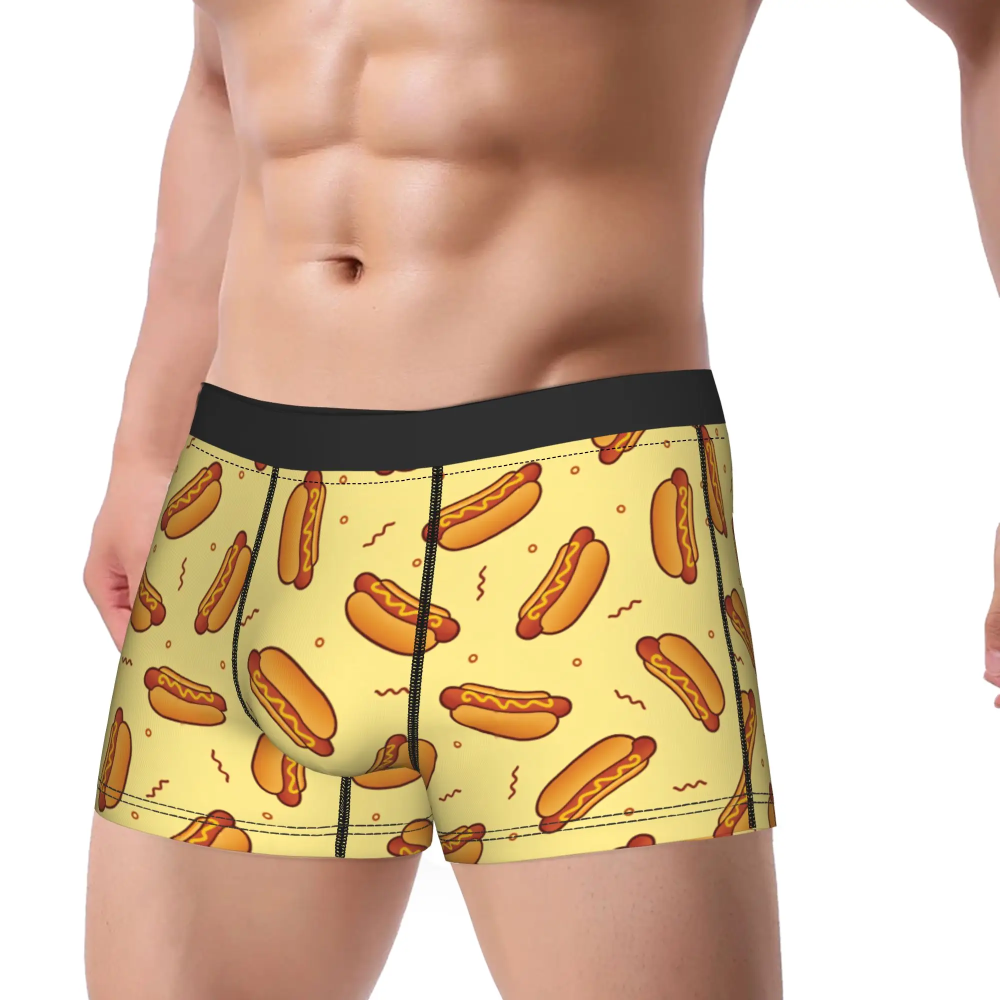 Light Yellow Background Hot Dog Seamless Pattern Shorts Briefs  Underwear Hot Sale Man Soft Trend Trunk Customs Oversize Panties
