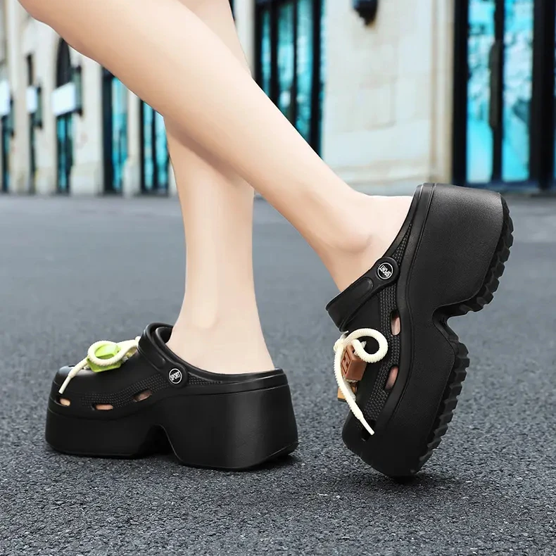 Slippers Women Clogs 9CM Non-Slip Platform Sandals DIY Bow EVA Slippers Beach Outdoor Slides Comfortable Height Increasing Shoes