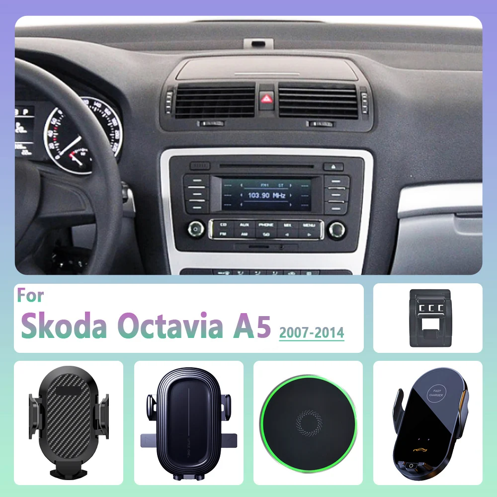 Dla Skoda Octavia A5 2007 2008-2014 Samochodowy uchwyt na telefon Bezprzewodowe ładowanie Magnetyczny uchwyt na telefon Samochodowy uchwyt Magsafe Akcesoria