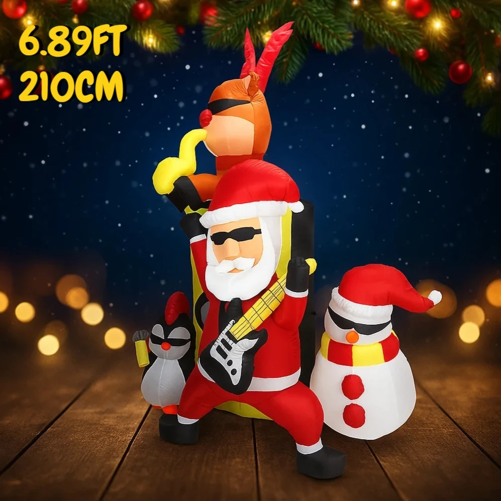 

6.89FT Xmas Inflatable DIY Rock Band Decoration Toy LED Lights Santa Penguin Snowman Home Decor Ornament Xmas Supplies for Yard