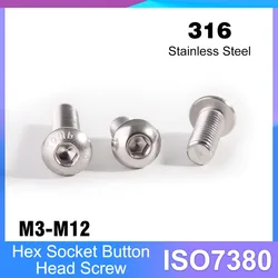 5-100pcs M3 M4 M5 M6 M8 M10 M12 A4-70 316 Stainless Steel Hex Socket Round Button Head Screws ISO7380
