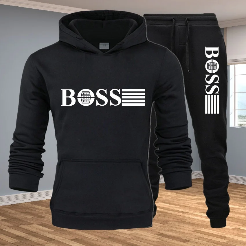 

Fashionable printed fleece hoodie and sweatpants set for men and women, autumn and winter casual outdoor jogging two-piece set