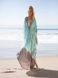 Plus Size Boho zakrywają damskie s Plus Colorblock Tie Dye rękaw w kształcie skrzydła nietoperza z dekoltem w szpic okrągły narzutka plażowa Maxi