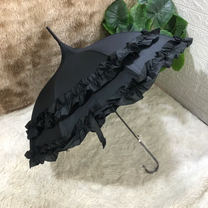 A  Lolita-Soporte de Sombrilla largo para mujer, Sombrilla automática Kawaii, fuerte protección Uv
