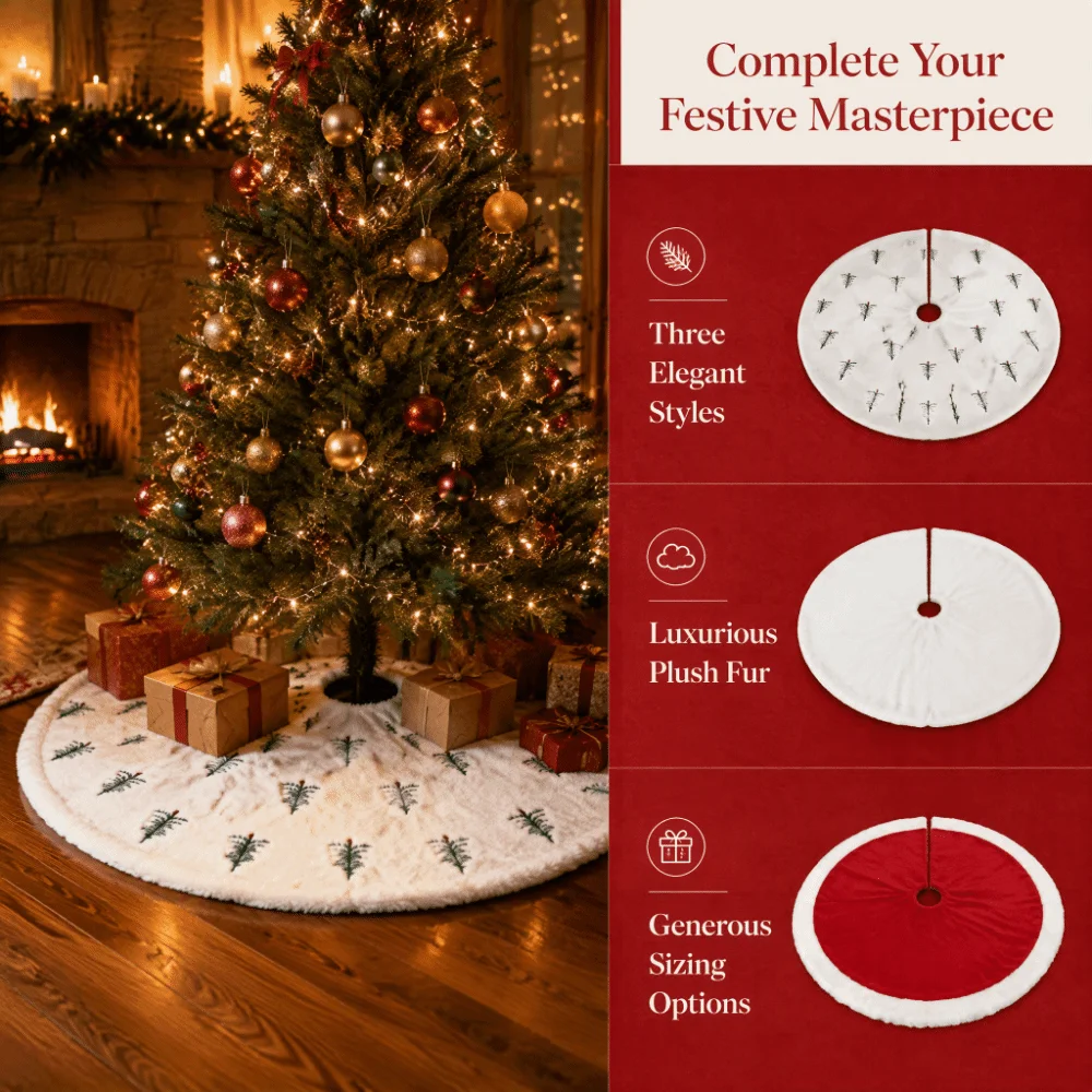 Embroidery Xmas Designs - Xmas Accessory Christmas Tree Skirt Faux