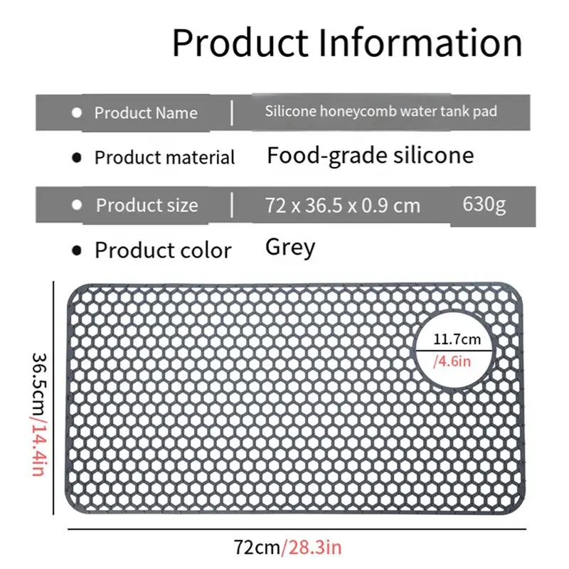 DT15 Large Silicone Sink Protector 28.35x14.37 Inch Honeycomb Dish Draining Mat Heat Resistant Anti-Slip Kitchen Counter Pad