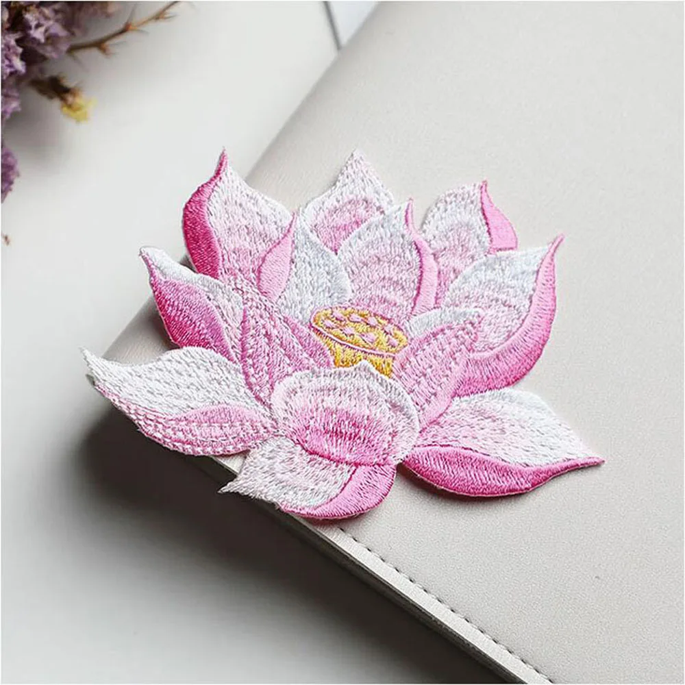 1 Stück Rosa Lotusblumen-Stickerei-Aufnäher für Kleidung, zum Aufbügeln, für Kleider, Taschen, Dekoration, Applikation, DIY-Reparatur – Detail 7